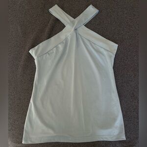 Light blue high neck silky top